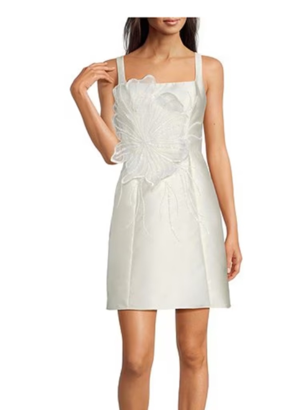 Adrianna Papell Cream Satin Dress with Embroidered Detail